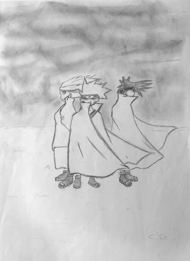 graphite sketch of team 7 from naruto; in 2006, basically all i drew was naruto fanart