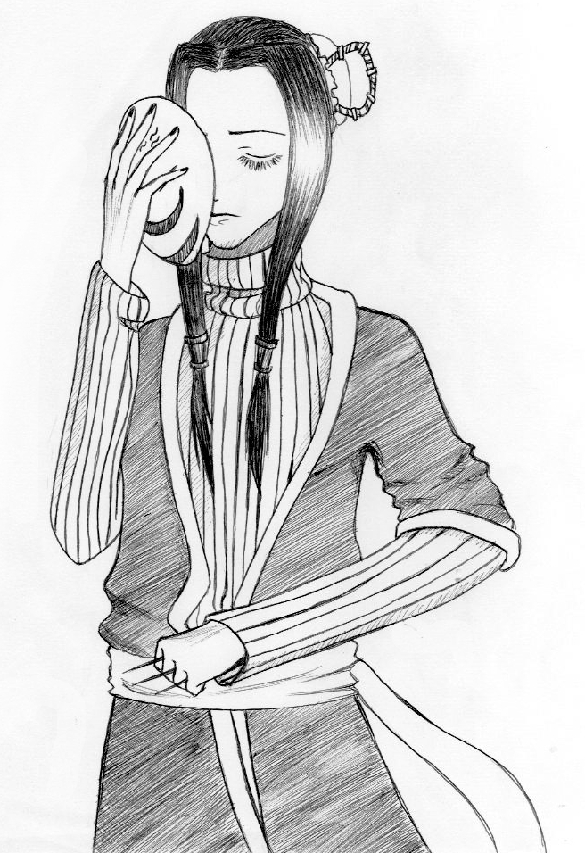 ballpoint pen drawing of Haku from Naruto