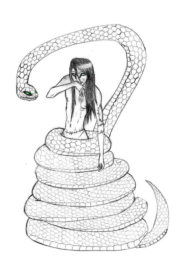 graphite drawing (with added digital colours) of Orochimaru from Naruto