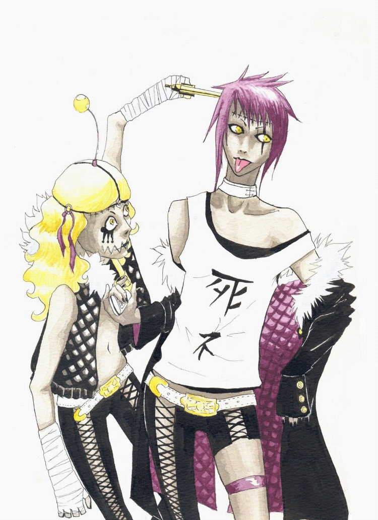 ink and watercolour drawing of Jaasdero and Devit from D.Gray-Man