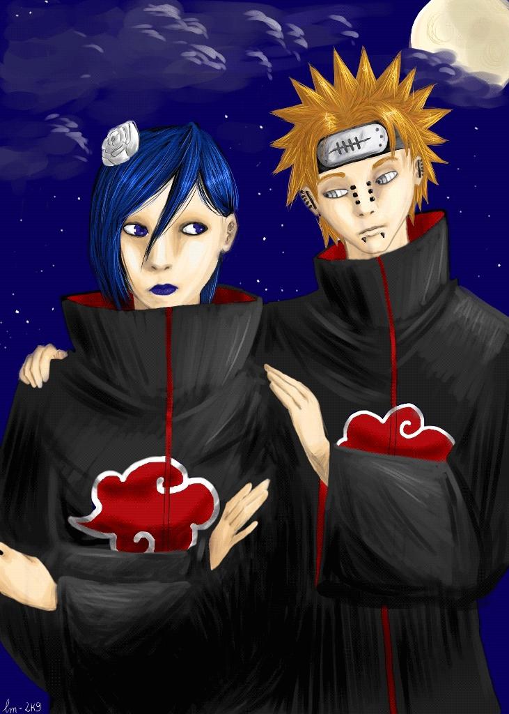 digital painting of Konan and Pein from Naruto
