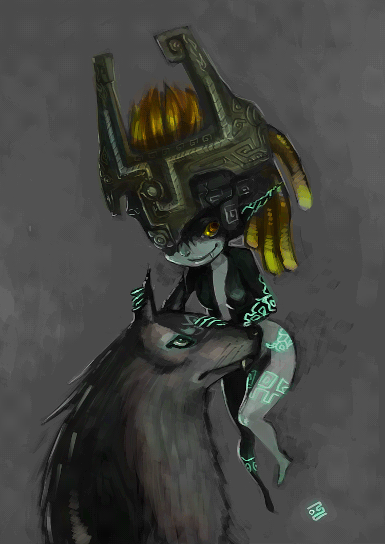 digital painting of Midna and Wolf Link from Twilight Princess