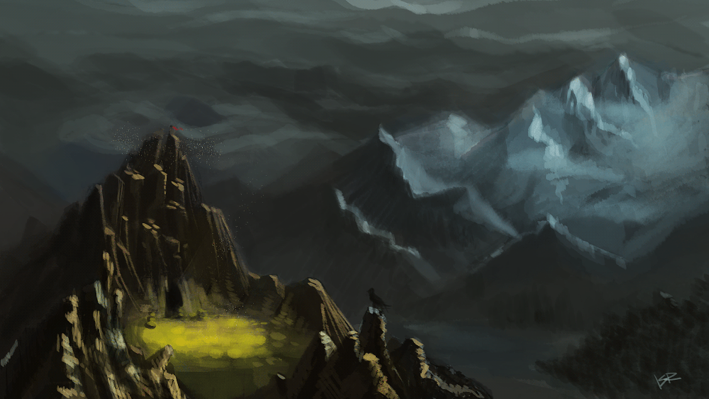digital painting of a landscape with mountains
