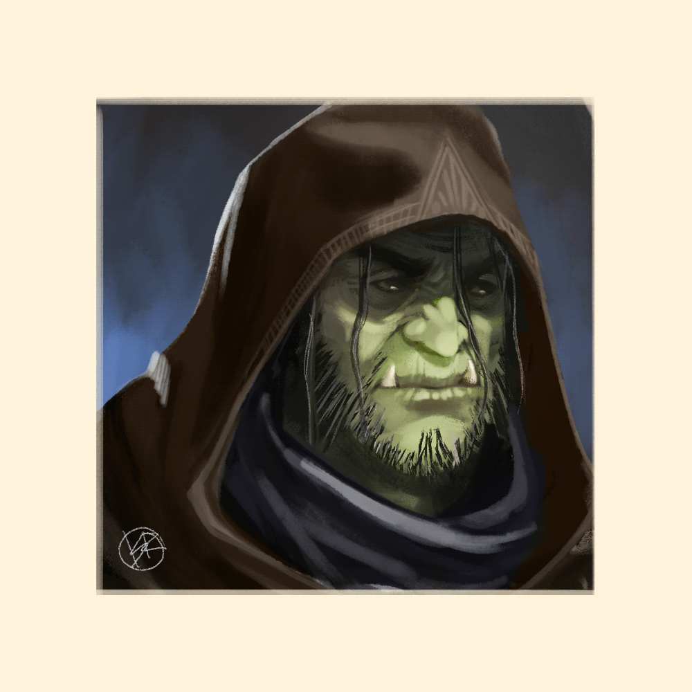 digital portrait of my partner's half-orc character Podfeys