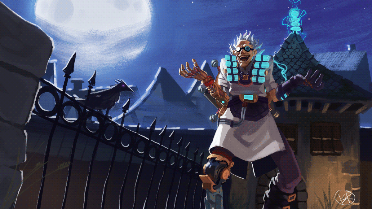 digital painting of Junkenstein, a Junkrat skin from Overwatch