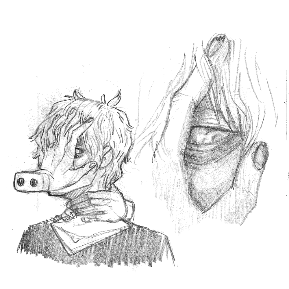 graphite sketches of Shigaraki from Boku no Hero Academia