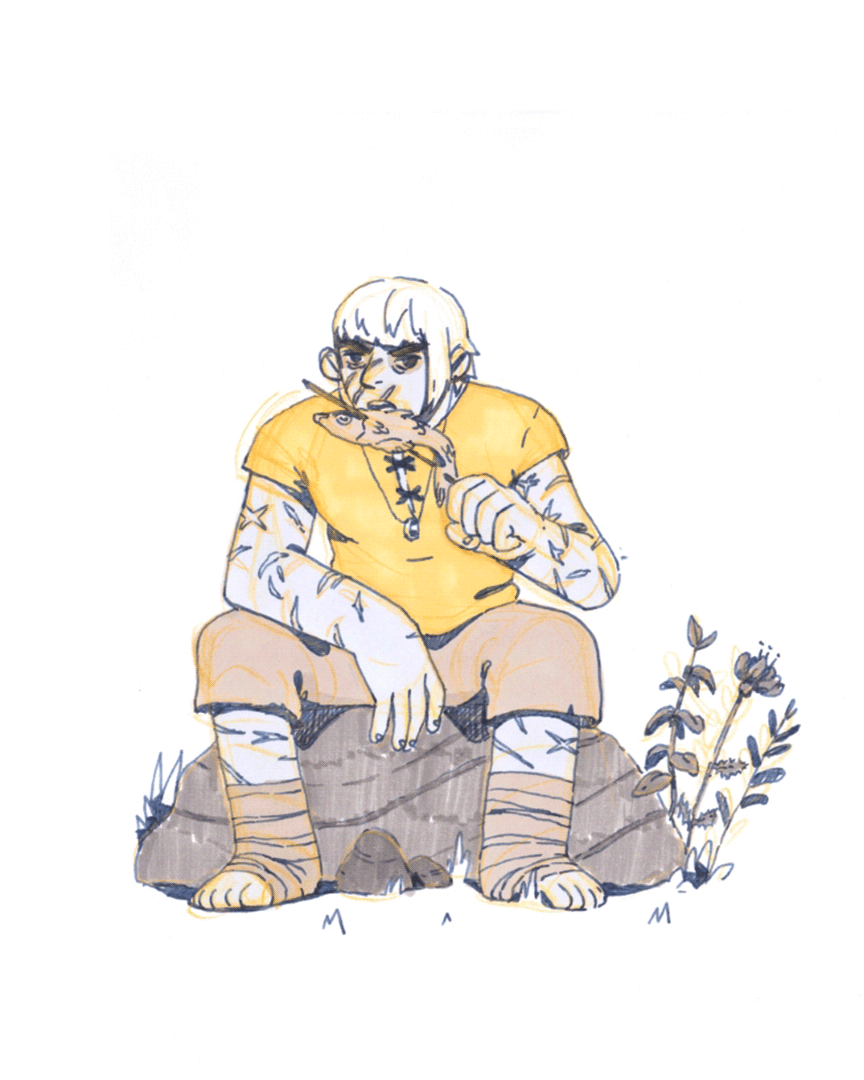 inktober piece of Claire eating a fish