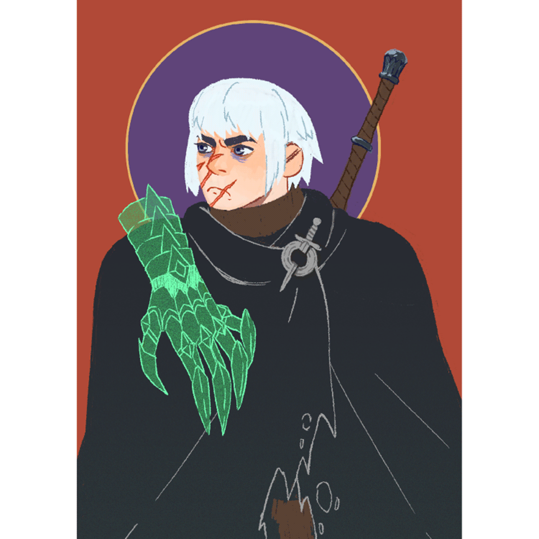 portrait of my eldritch knight character Claire and her gauntlet-like mage hand