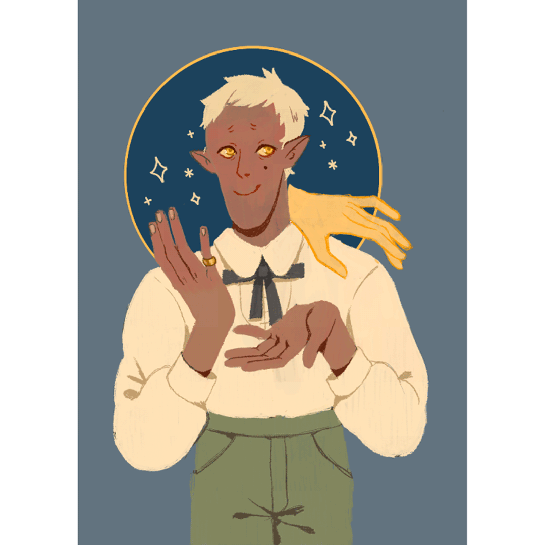 portrait of Jules, my half elf divination wizard
