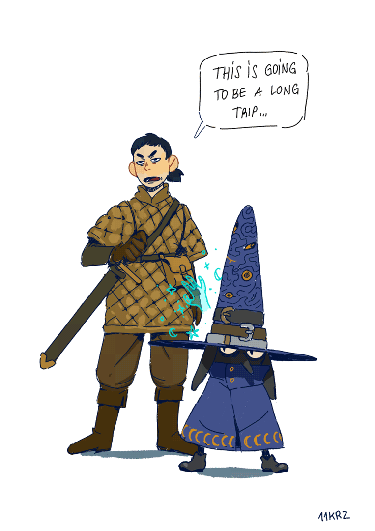 digital drawing of Lucci, my gnome warlock, and their parole officer Holly, who belongs to Eva
