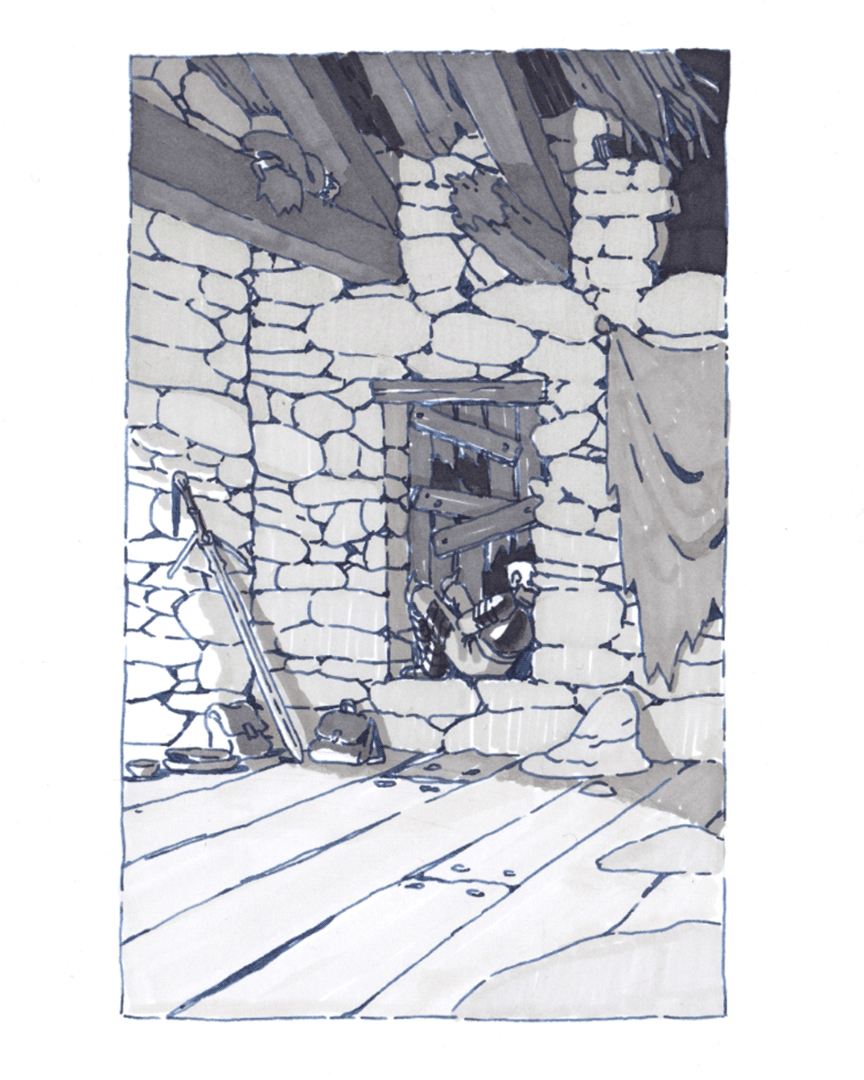 inktober piece of Claire sleeping in a ruined building