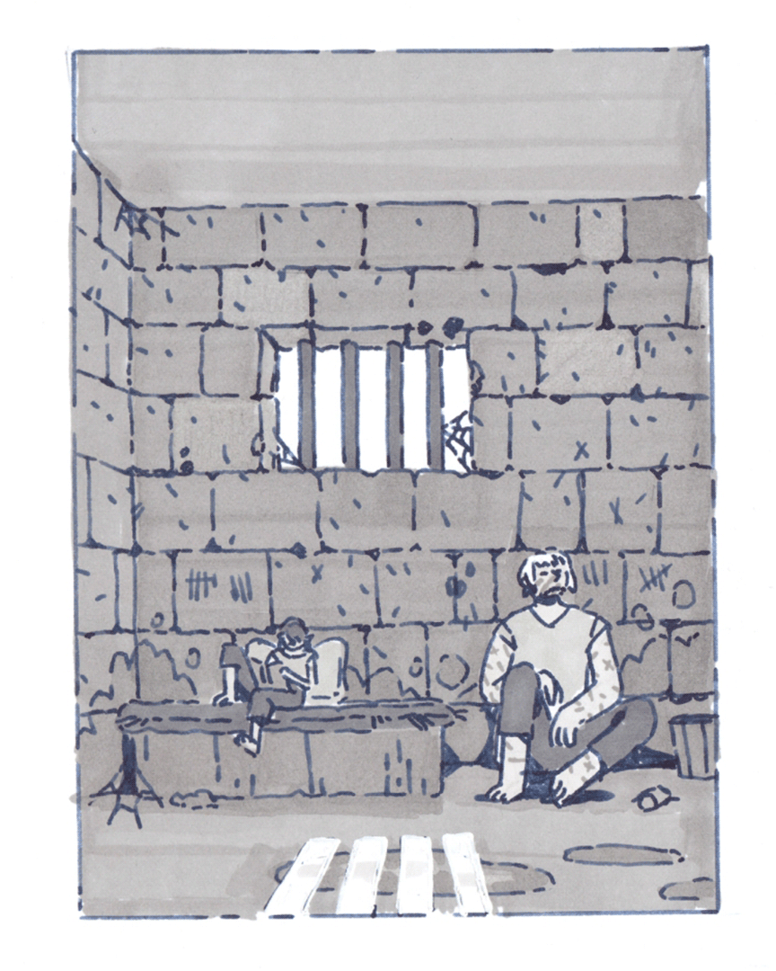 inlktober piece of Trym and Claire, they're in jail