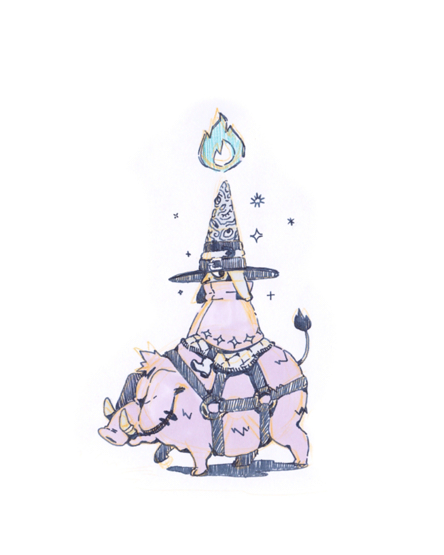inktober piece of Lucci, my gnome warlock; they're riding their boar, Tusk