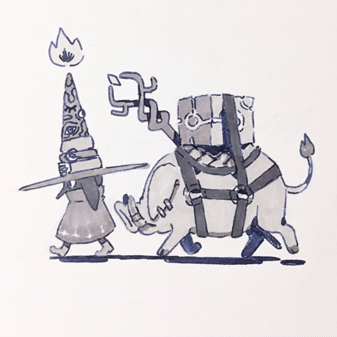 inktober piece of Lucci and Tusk walking. Lucci isn't riding Tusk since the saddle is loaded with magical artifacts