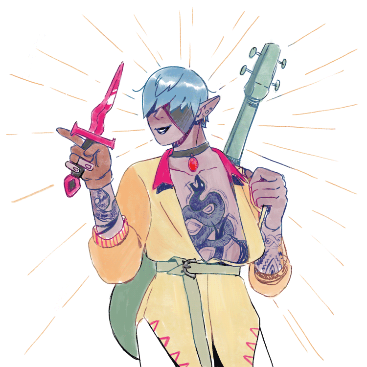 sigital portrait of my bounty hunter bard, Selene