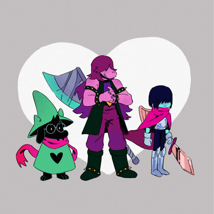 digital drawing of Ralsei, Susie and Kris from Deltarune