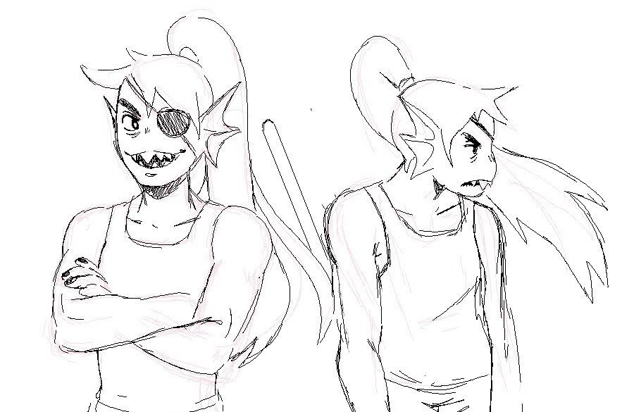 digital sketches of Undyne from Undertale