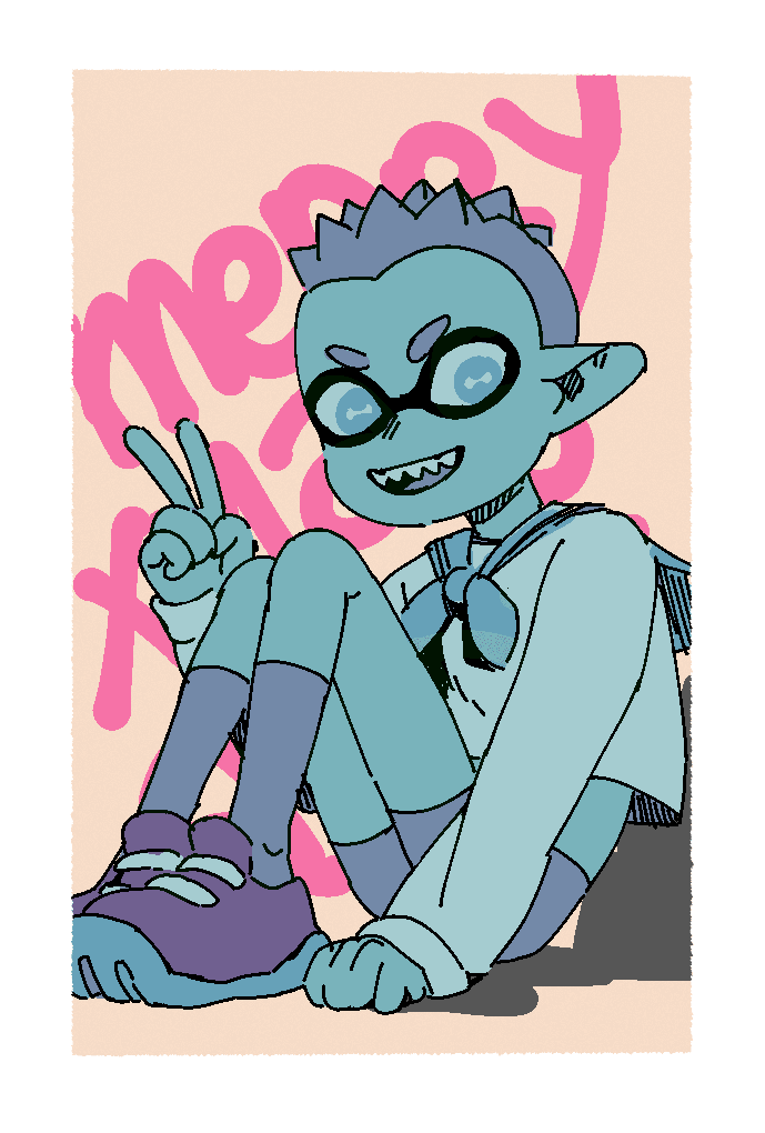 christmas card of a splatoon inkling, for my friend Andy