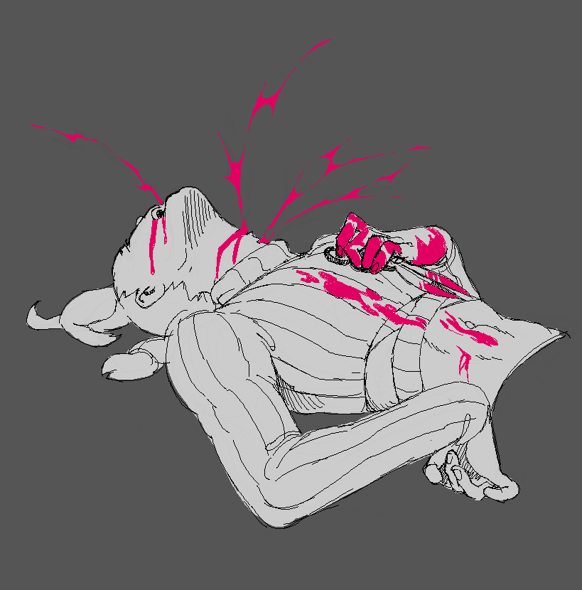 digfital sketch of Doppio from Jojo's Bizarre Adventures. Stylized blood is spurting from a wound on his neck and his mouth