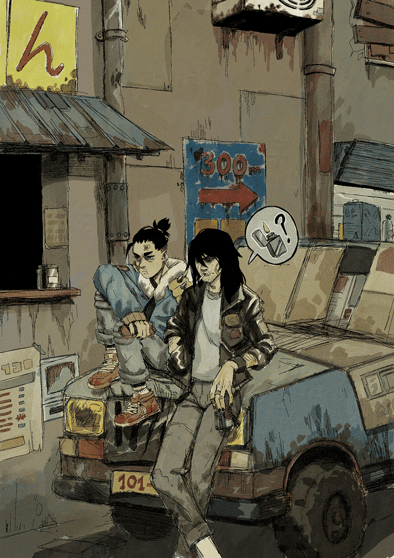digital piece featuring the self insert characters of my friend Nico and myself in the Dorohedoro universe