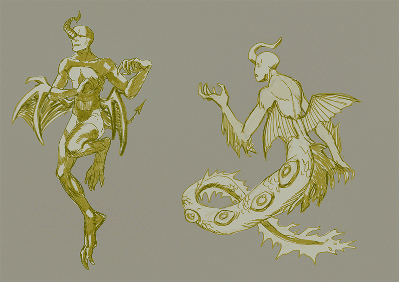 digital sketches, research for Envy's demon form