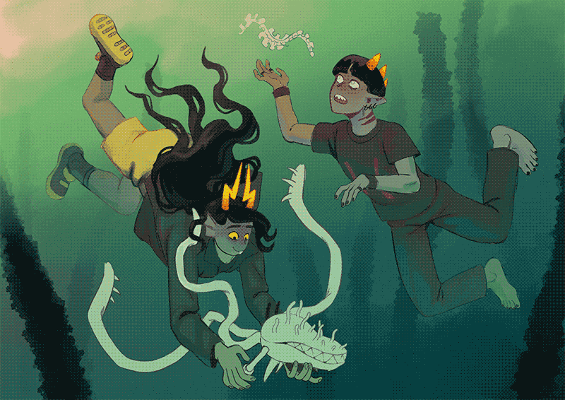 digital painting of two fantrolls and their lusii under the sea
