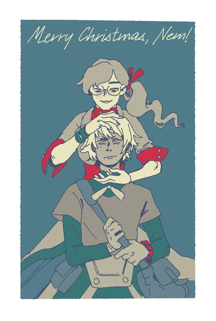 christmas card for my friend Nem featuring her characters