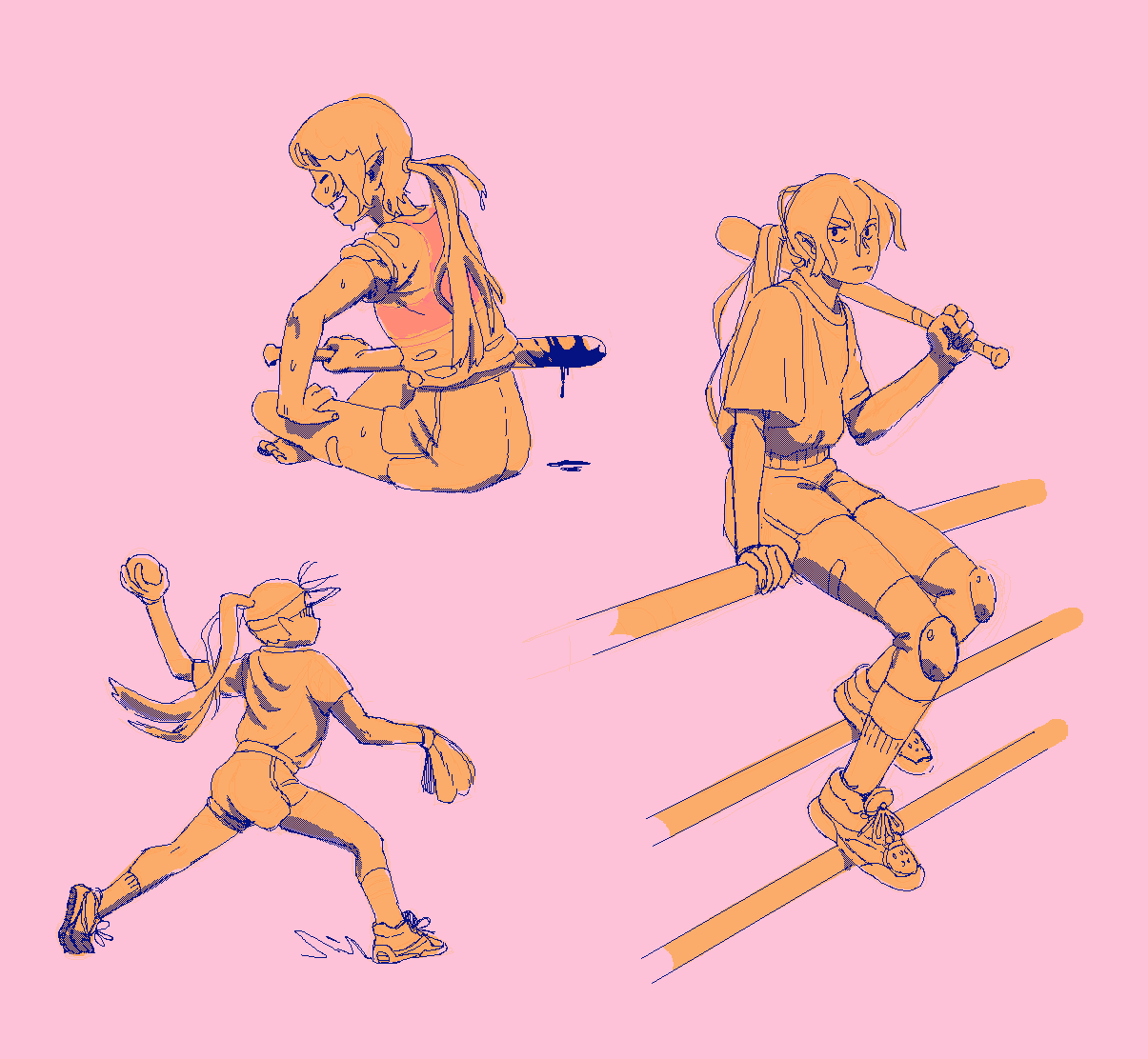 sketch page of a vampire character playing baseboll