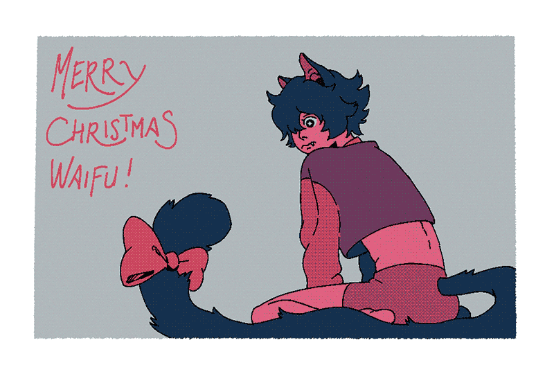 christmas card for my friend Waifu of her character Cocoa the catboy