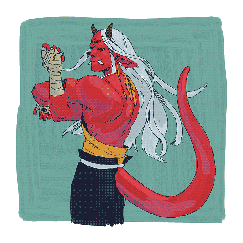 digital sketch of Amon stretching