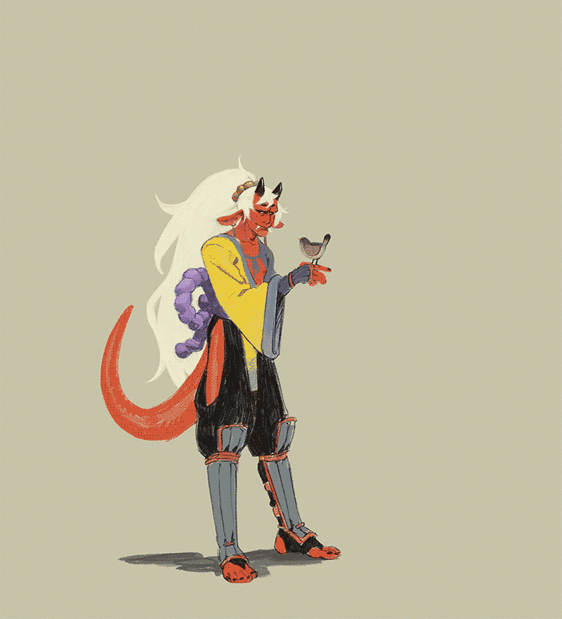 digital painting of Amon, a little sparrow perched on his finger