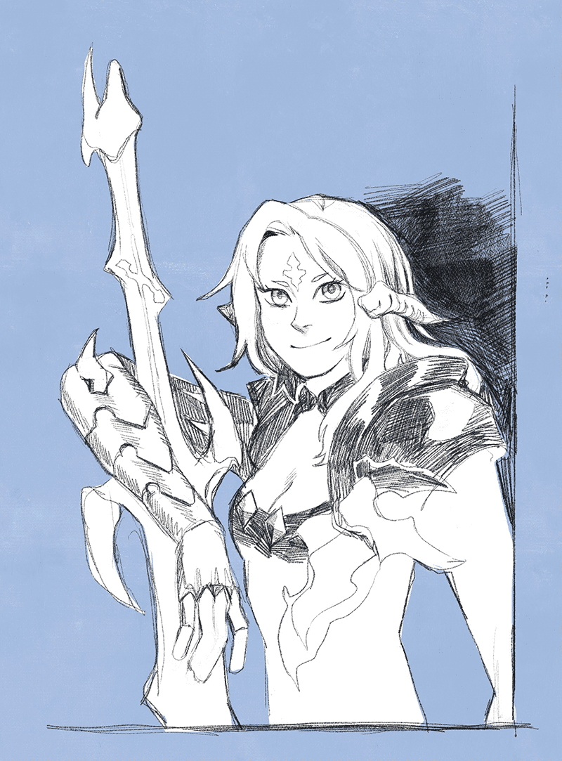 procreate sketch of the au'ra character of my friend Kitsu