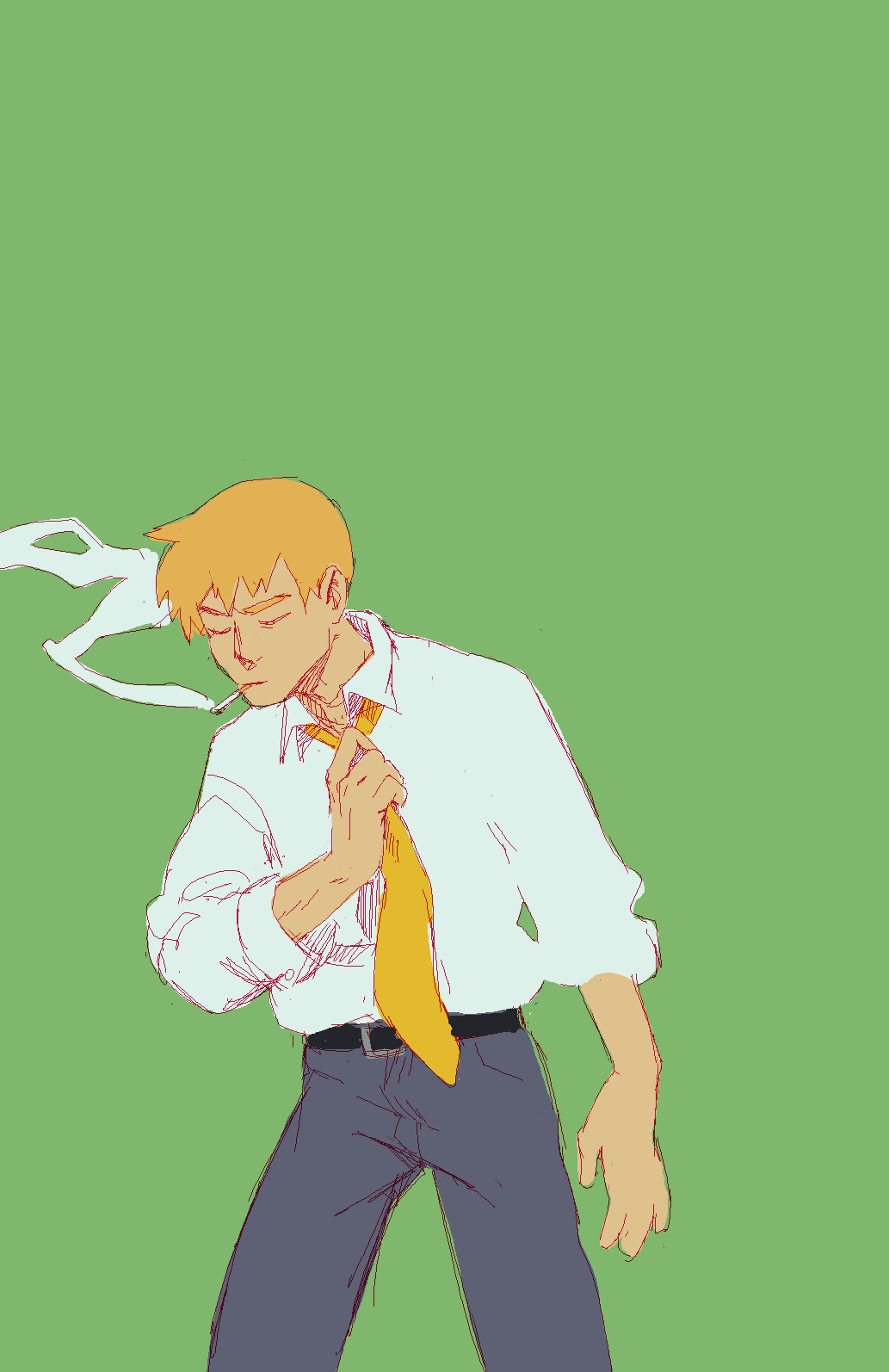 digital sketch of Reigen from Mob Psycho 100