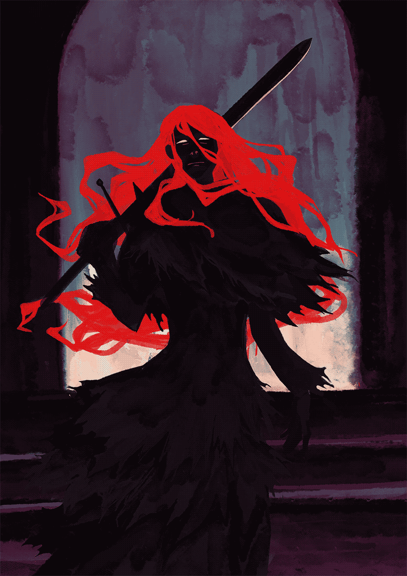 my Dark Souls character, Brenn, at the end of the game