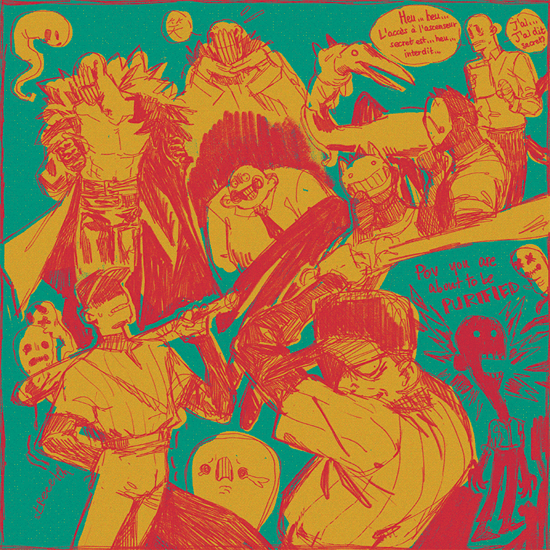 sketch page of OFF enemies and the batter