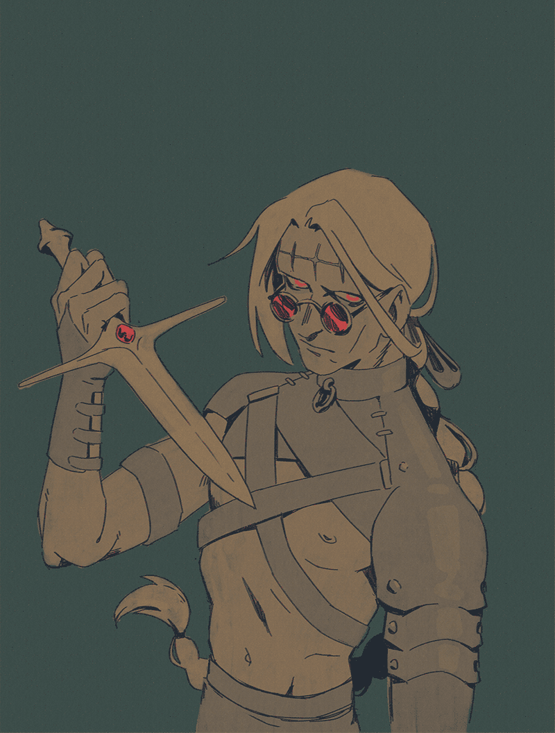 Rev holding his dagger looking a little badass