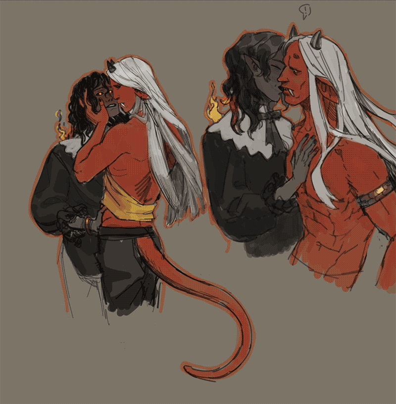 my tiefling monk, Amon, and his lover, a fire genasi wizard called Raziel