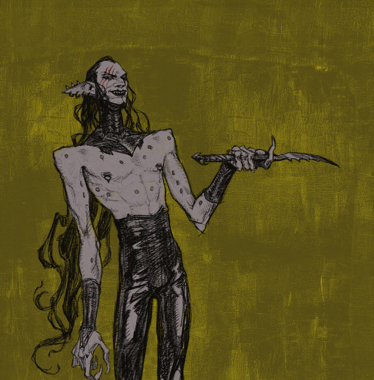 sketch of Marazhai, a drukhari from the game Warhammer 40,000: Rogue Trader