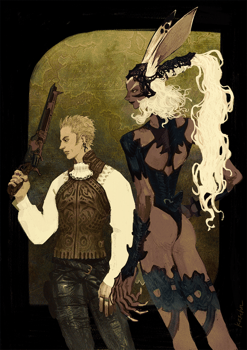 fanart of Balthier and Fran from Final Fantasy XII