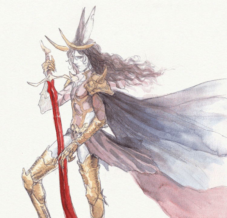 traditional watercolour piece of Batu, my viera character