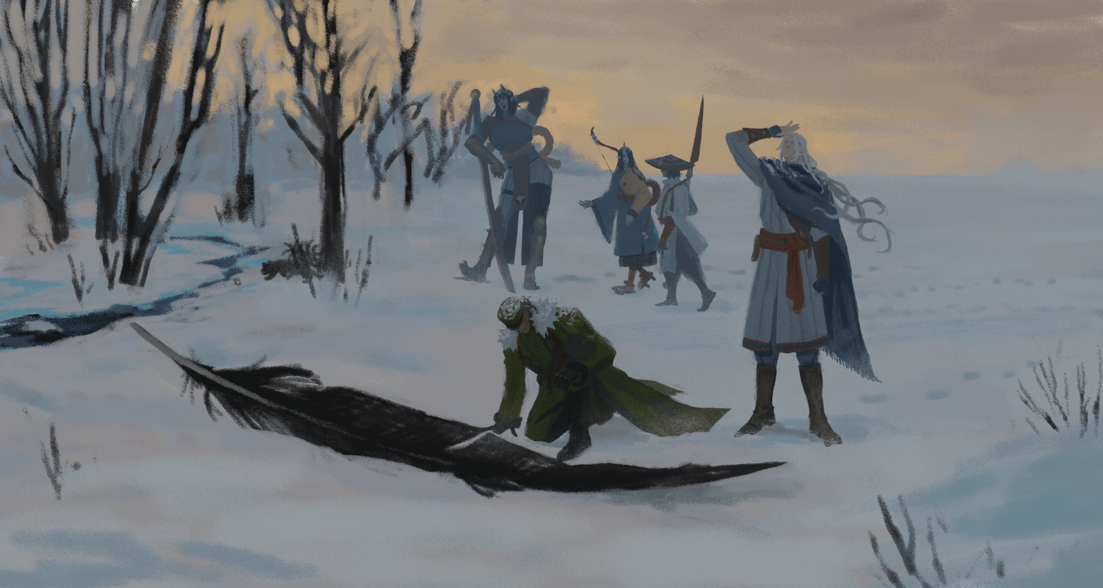 digital painting of my Fabula Ultima party exploring Hyrn, a sky island from our campaign