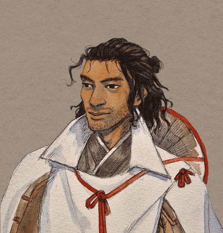 traditional watercolour piece of Tojiro, from my Fabula Ultima group